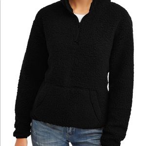 NEW Black Sherpa quarter zip pull over jacket